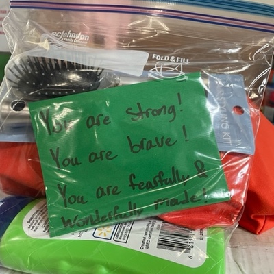 RCYC-encouraging message in hygiene bag