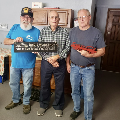 Jerry Holsman presented Larry Paulsen and Phil Wiley gifts for their hard work on our new shed.